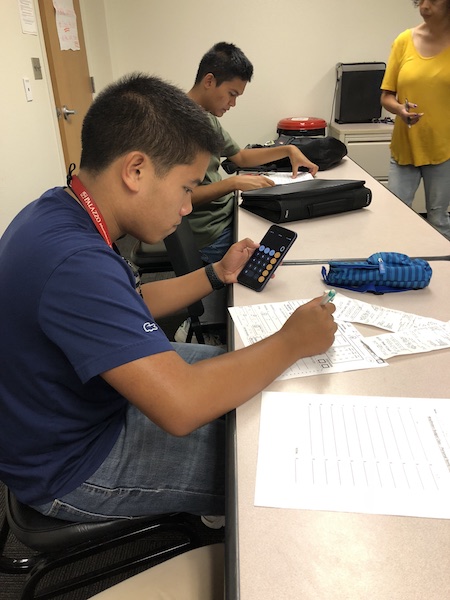 Student using calculator