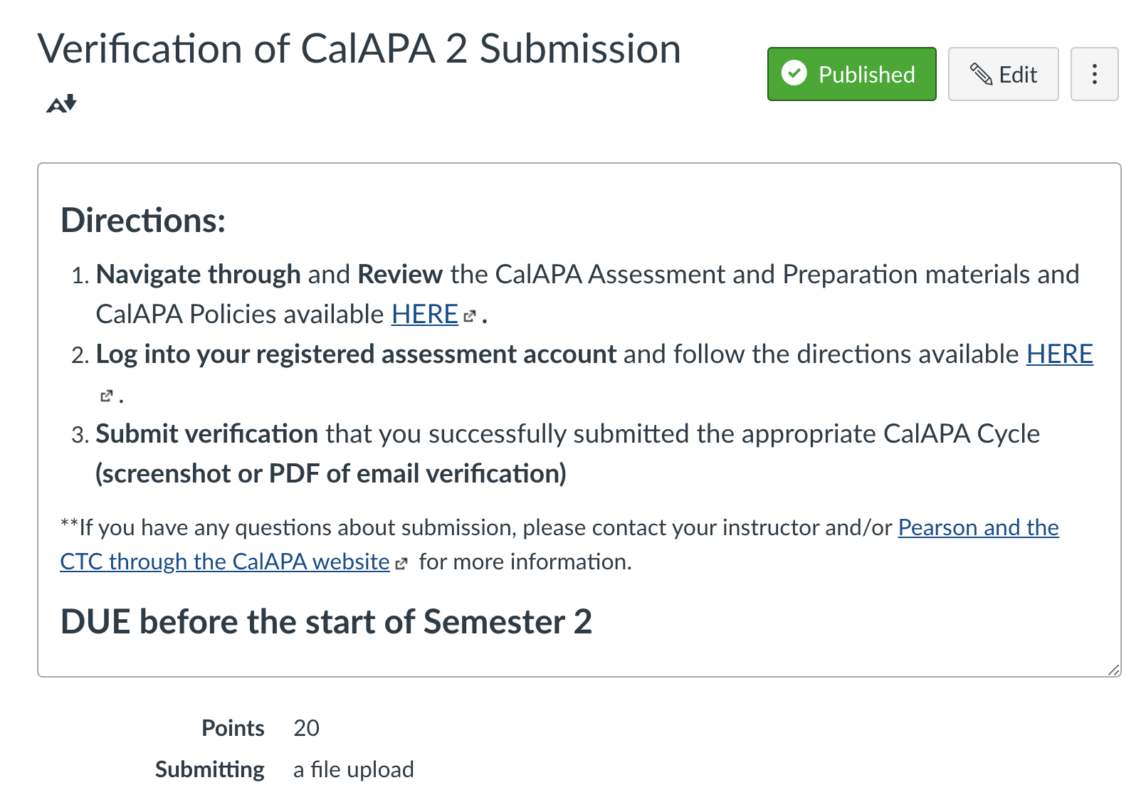 Verification of CalAPA 2 submission directions with links to CalAPA policies and website