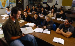 Students in a classroom discussion