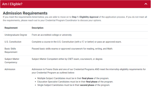 Screenshot of Application Requirements