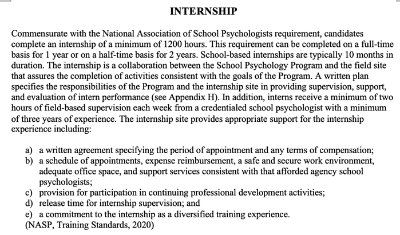 Screenshot of Intern Requirements