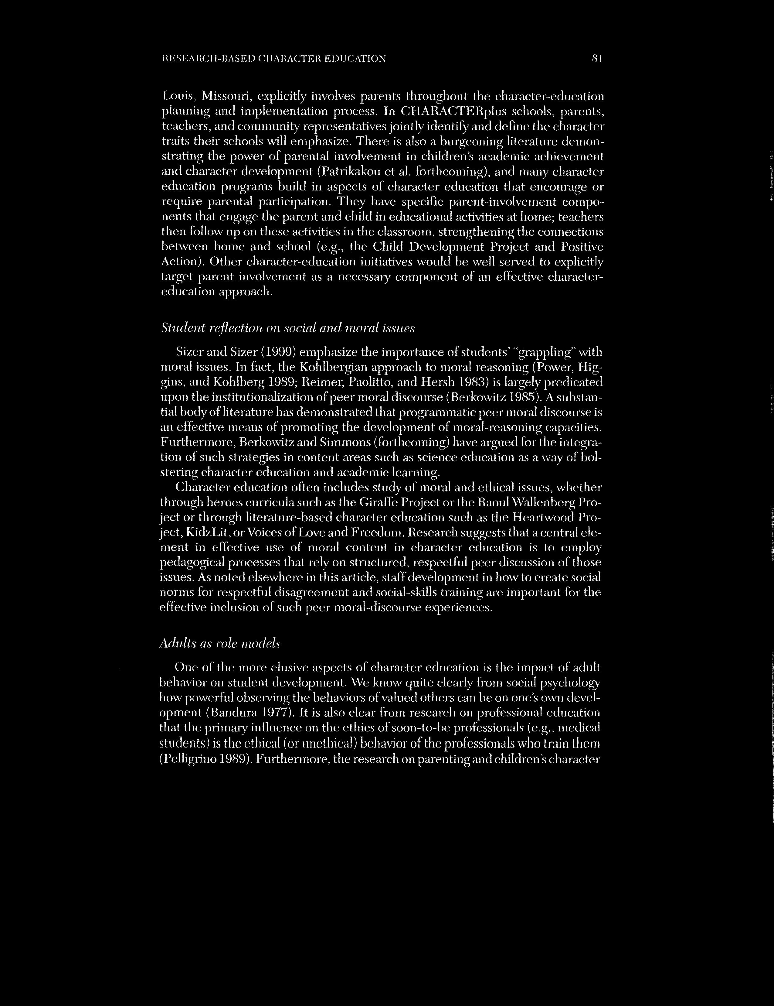 Quotation on character education outcomes