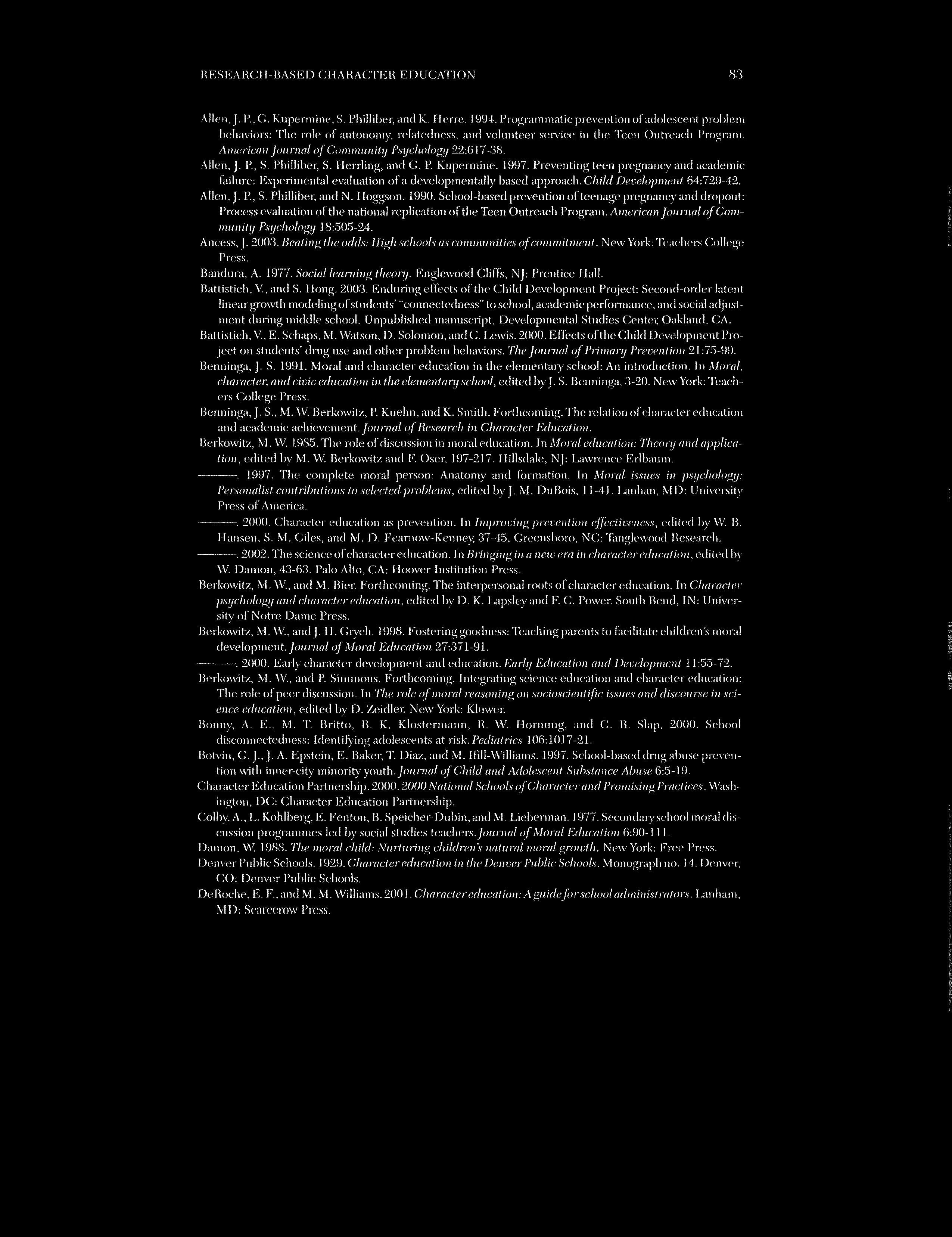 Article text on student reflection and adult role models