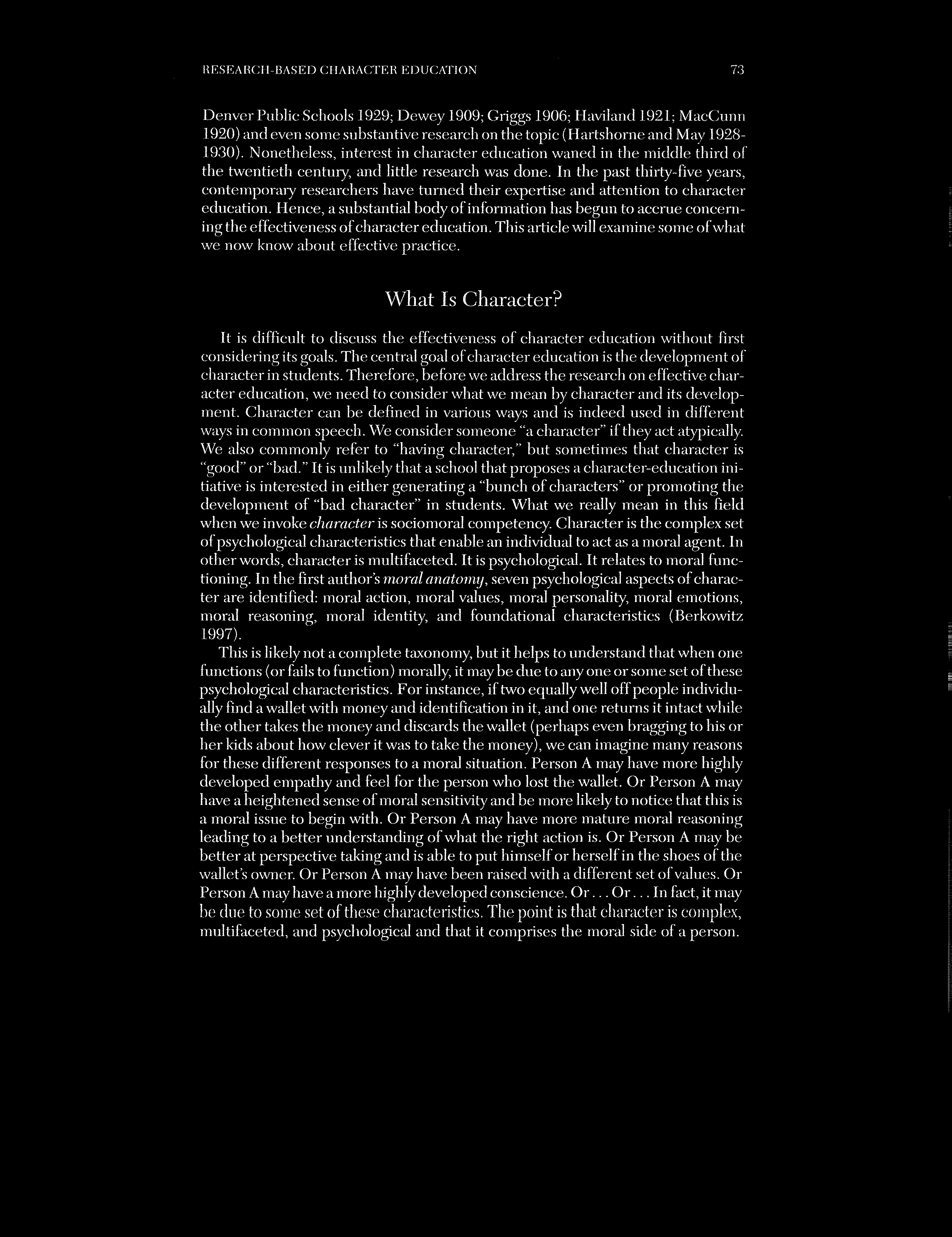 Continuation of the article text on character definition