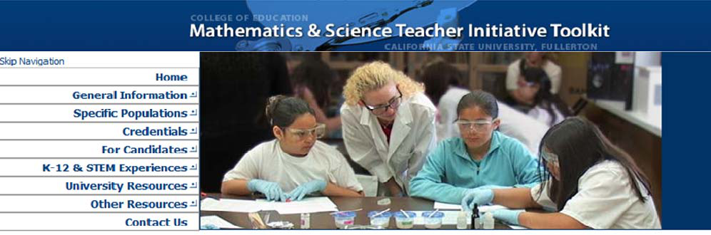 MSTI Toolkit webpage header and navigation with a classroom banner image