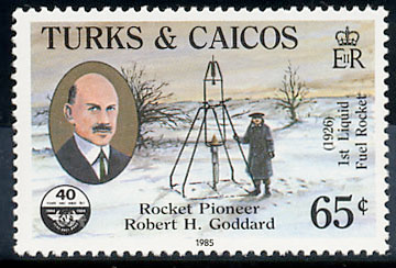 Decorative stamp image with a portrait and rocket illustration