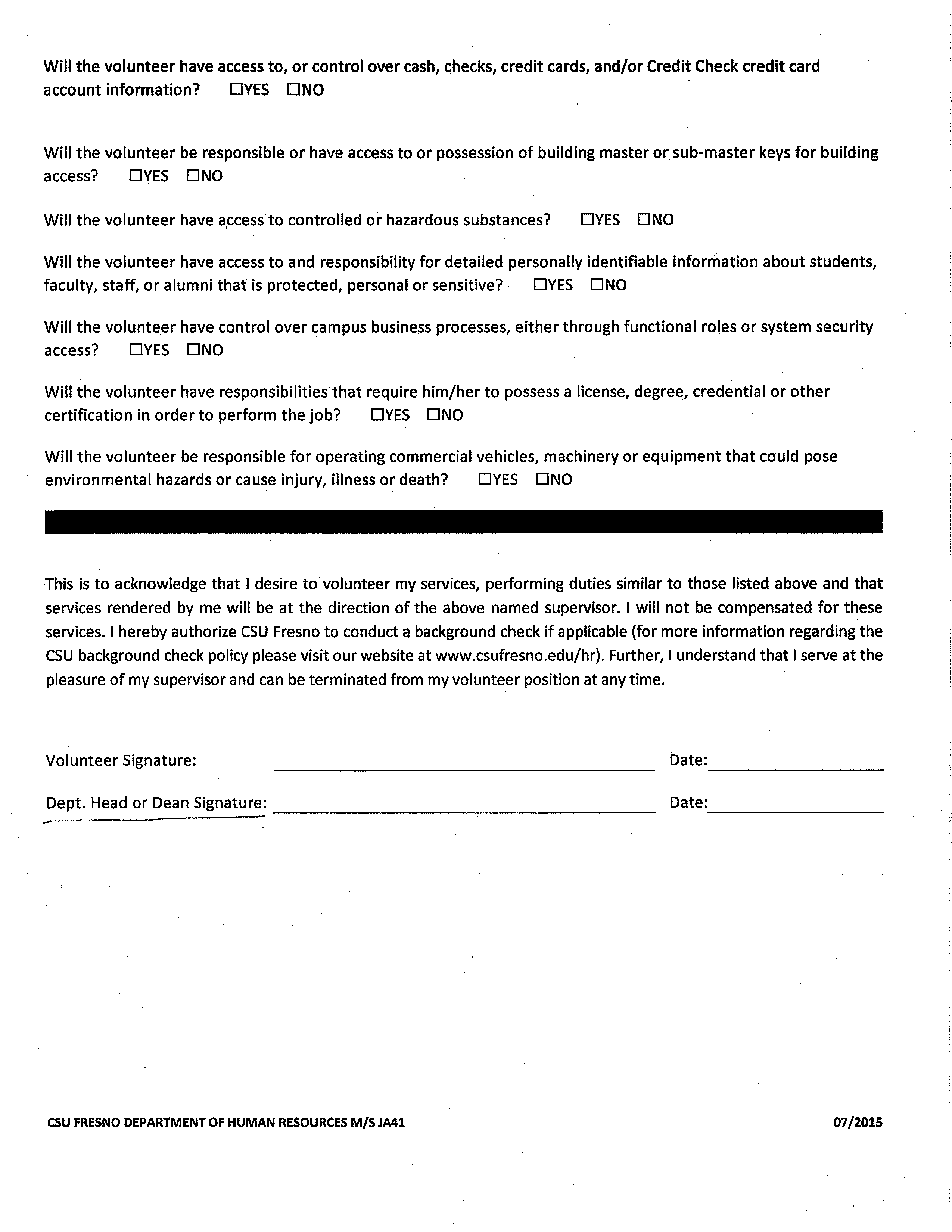 Volunteer application and appointment form