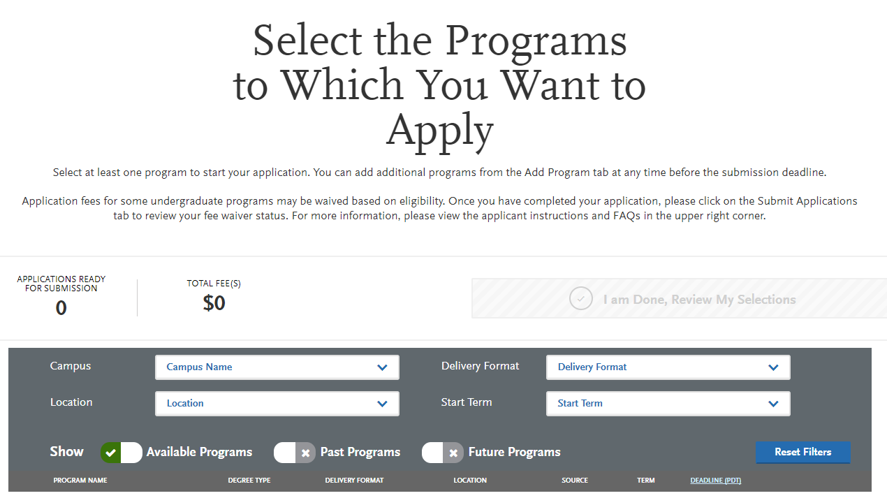 Program section with Save and Continue button