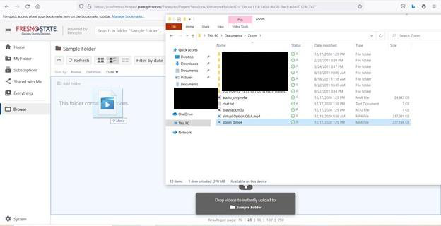 File upload drop area in Panopto