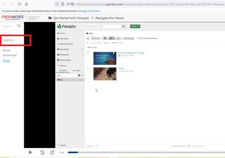 Captions transcript text in Panopto viewer
