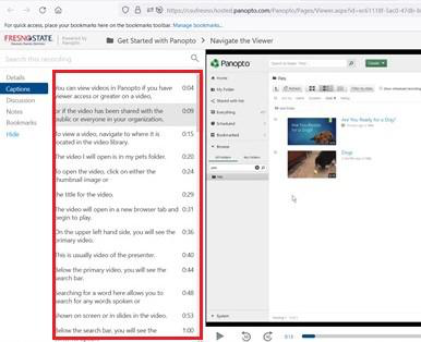Available captions language options in Panopto