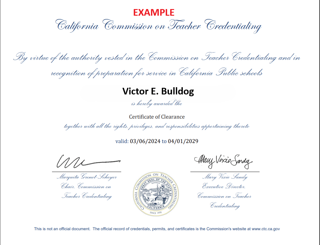 Certificate of Clearance Example