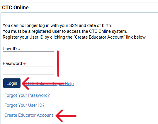 CCTC Log In Page