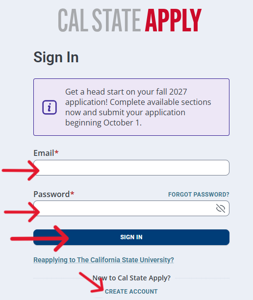 Log in and Create Account screen