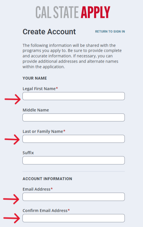 Create Account details screen