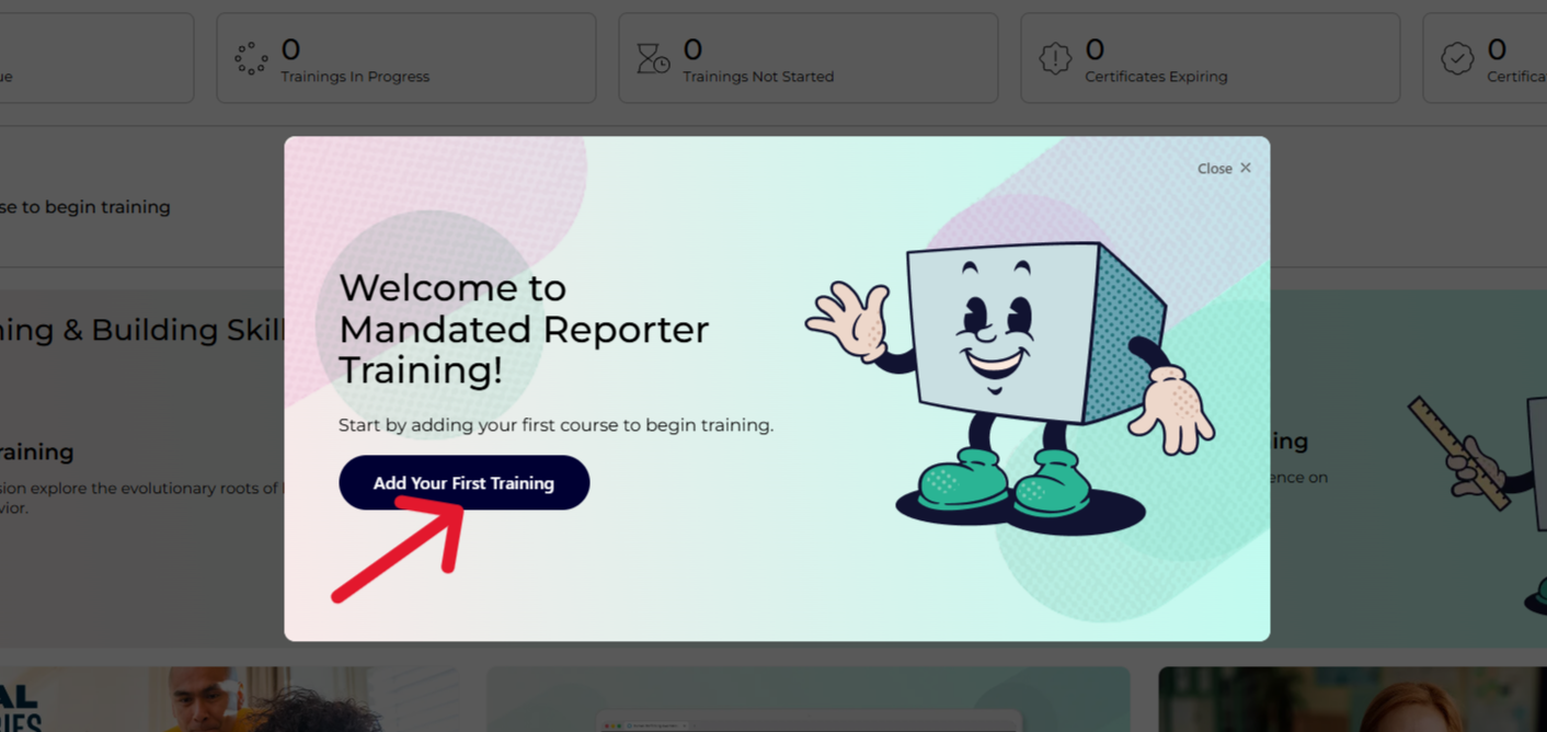 Mandated Reporter Welcome Screen