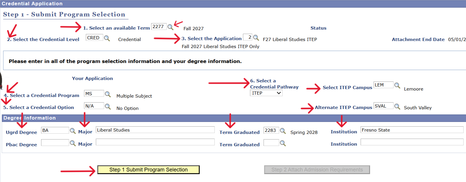 Page 1 of the Program App with ITEP responses