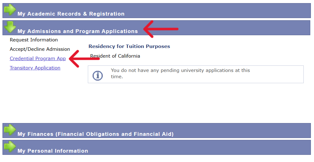 Program App link on Student Self-Service