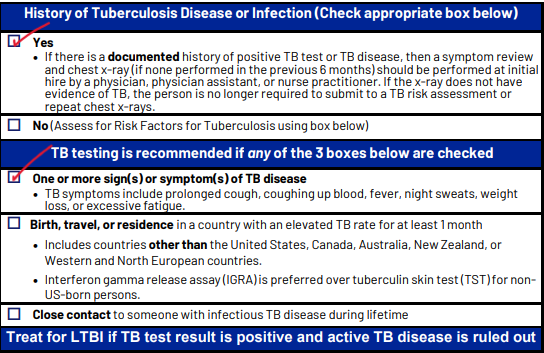 TB form with Yes marked